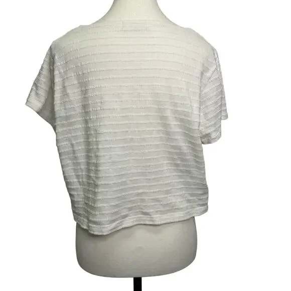 Madewell Cream Textured Cropped V-Neck Tee Size M - Picture 3 of 10